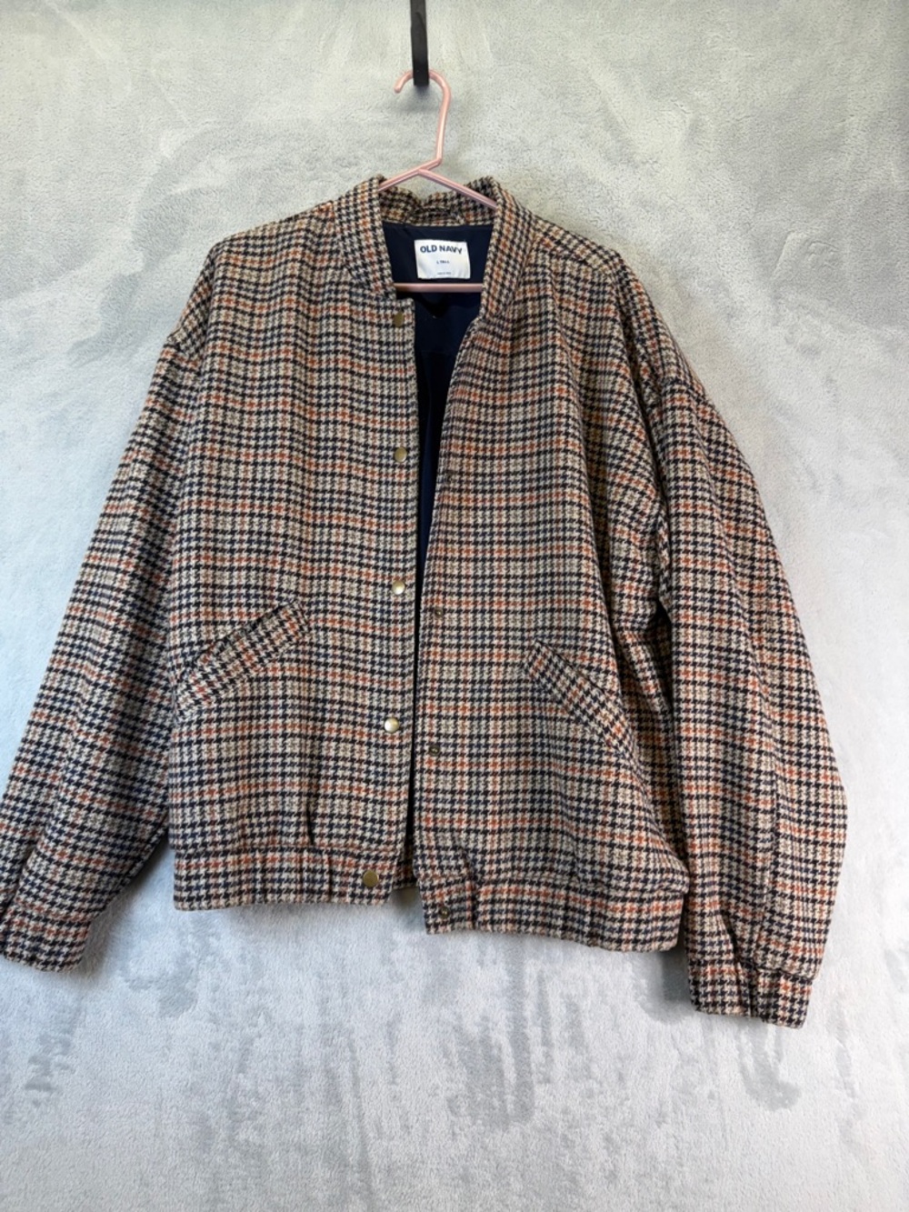 Old Navy Houndstooth Bomber Jacket in Brown, Black & Tan